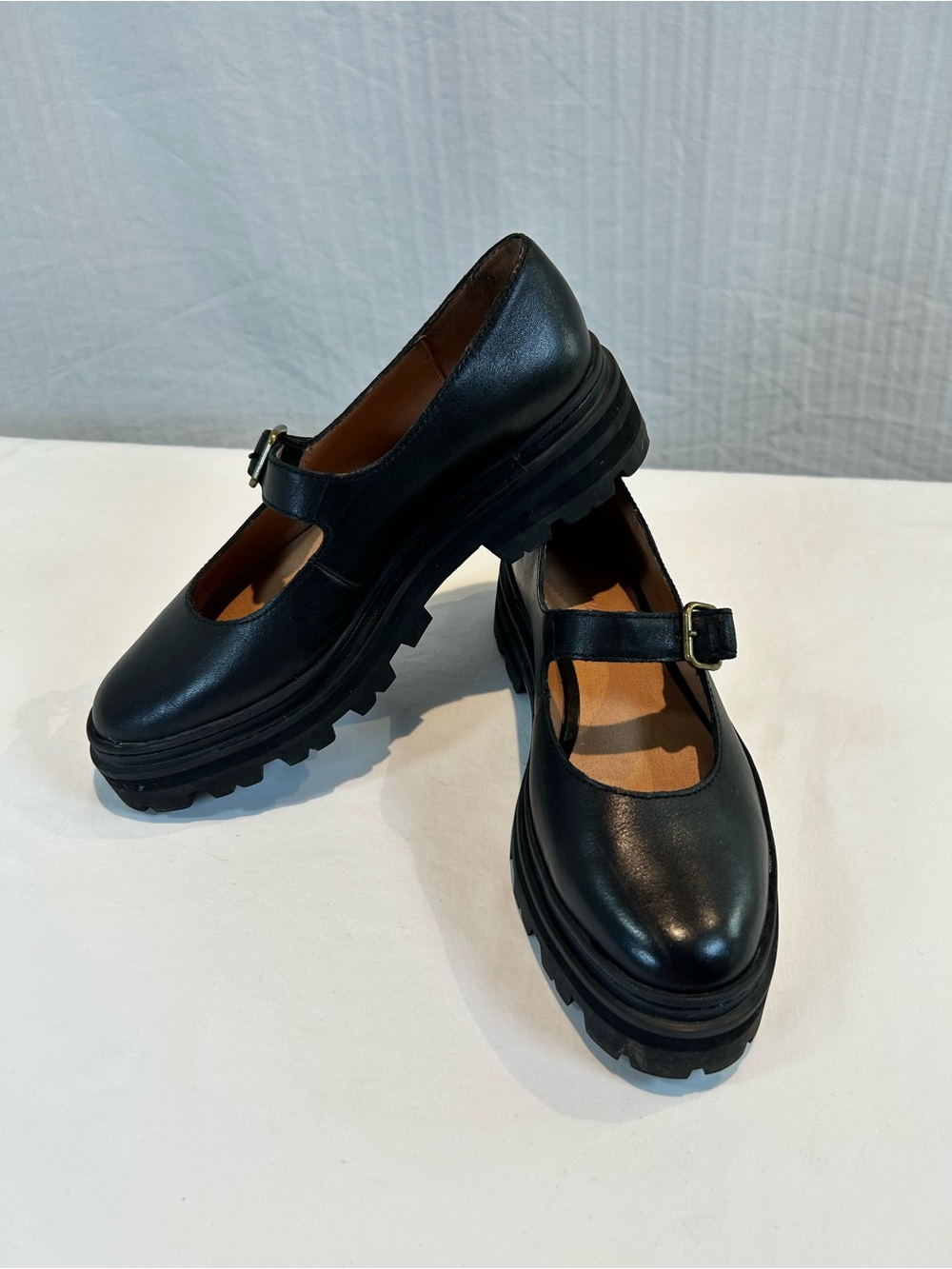 Madewell Sz 7 Black Leather The Freya Platform Lugsole Mary Jane